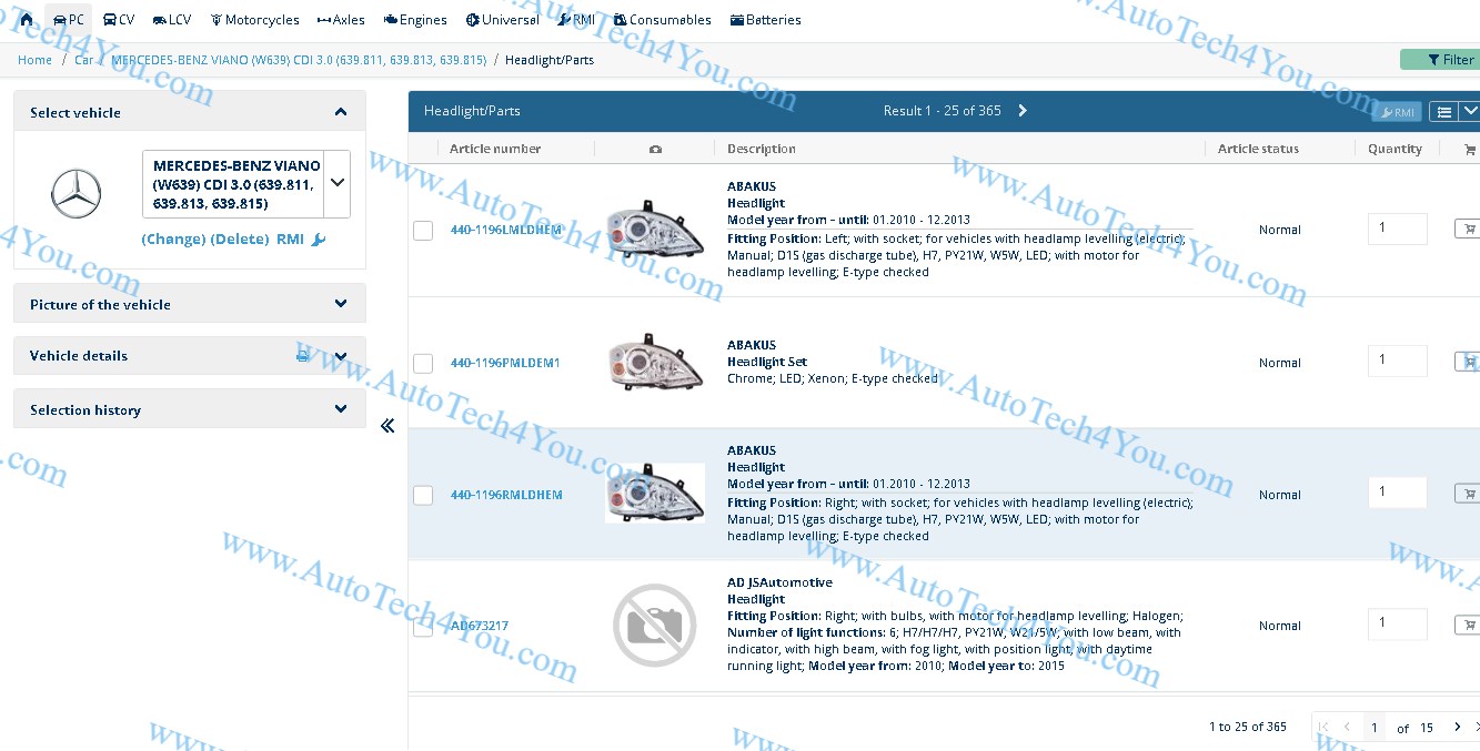 ارقام قطع غيار كشافات 