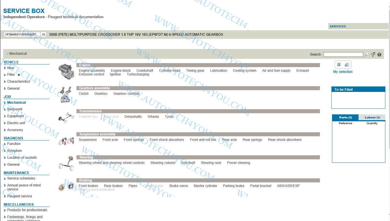 اقسام كتالوج قطع غيار بيجو 